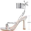 imageMostrin Womens Sandals Strappy Heels for Women Lace Up Square Open Toe Heels Tie Up High Heeled Sandals for Prom Party Daily WearSilver