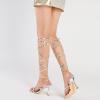 imageMostrin Womens Sandals Strappy Heels for Women Lace Up Square Open Toe Heels Tie Up High Heeled Sandals for Prom Party Daily WearSilver