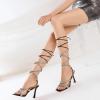imageMostrin Womens Sandals Strappy Heels for Women Lace Up Square Open Toe Heels Tie Up High Heeled Sandals for Prom Party Daily WearSparkly Black