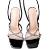 imageMostrin Womens Sandals Strappy Heels for Women Lace Up Square Open Toe Heels Tie Up High Heeled Sandals for Prom Party Daily WearSparkly Black