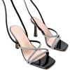 imageMostrin Womens Sandals Strappy Heels for Women Lace Up Square Open Toe Heels Tie Up High Heeled Sandals for Prom Party Daily WearSparkly Black