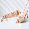 imageMostrin Womens Sandals Strappy Heels for Women Lace Up Square Open Toe Heels Tie Up High Heeled Sandals for Prom Party Daily WearSparkly Rose Gold