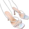 imageMostrin Womens Sandals Strappy Heels for Women Lace Up Square Open Toe Heels Tie Up High Heeled Sandals for Prom Party Daily WearSparkly Silver