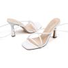 imageMostrin Womens Sandals Strappy Heels for Women Lace Up Square Open Toe Heels Tie Up High Heeled Sandals for Prom Party Daily WearWhite