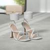 imageMostrin Womens Sandals Strappy Heels for Women Lace Up Square Open Toe Heels Tie Up High Heeled Sandals for Prom Party Daily WearWhite