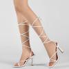 imageMostrin Womens Sandals Strappy Heels for Women Lace Up Square Open Toe Heels Tie Up High Heeled Sandals for Prom Party Daily WearWhite