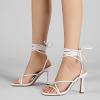 imageMostrin Womens Sandals Strappy Heels for Women Lace Up Square Open Toe Heels Tie Up High Heeled Sandals for Prom Party Daily WearWhite