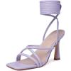 imageMostrin Womens Sandals Strappy Heels for Women Lace Up Square Open Toe Heels Tie Up High Heeled Sandals for Prom Party Daily WearLight Purple