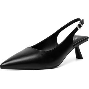 imageMostrin Kitten Heels for Women Pointed Toe Pumps Patent Leather Low Heel Slingback Heels with Buckle Dress Shoes for Dating Party WorkingBlack 06