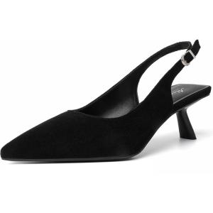imageMostrin Kitten Heels for Women Pointed Toe Pumps Patent Leather Low Heel Slingback Heels with Buckle Dress Shoes for Dating Party WorkingBlack Suede 06