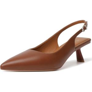 imageMostrin Kitten Heels for Women Pointed Toe Pumps Patent Leather Low Heel Slingback Heels with Buckle Dress Shoes for Dating Party WorkingBrown Pu 06