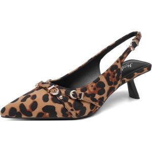 imageMostrin Kitten Heels for Women Pointed Toe Pumps Patent Leather Low Heel Slingback Heels with Buckle Dress Shoes for Dating Party WorkingFabric Leopard03