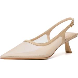 imageMostrin Kitten Heels for Women Pointed Toe Pumps Patent Leather Low Heel Slingback Heels with Buckle Dress Shoes for Dating Party WorkingNude Mesh 06