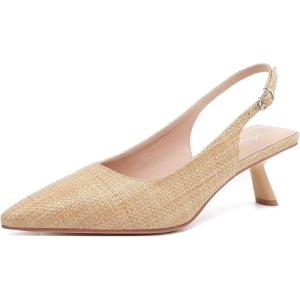 imageMostrin Kitten Heels for Women Pointed Toe Pumps Patent Leather Low Heel Slingback Heels with Buckle Dress Shoes for Dating Party WorkingRaffina Natural