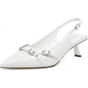 imageMostrin Kitten Heels for Women Pointed Toe Pumps Patent Leather Low Heel Slingback Heels with Buckle Dress Shoes for Dating Party WorkingWhite Pu03