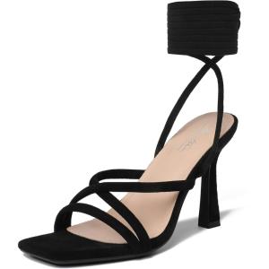 imageMostrin Womens Sandals Strappy Heels for Women Lace Up Square Open Toe Heels Tie Up High Heeled Sandals for Prom Party Daily WearBlack Suede