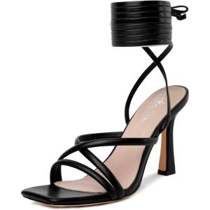imageMostrin Womens Sandals Strappy Heels for Women Lace Up Square Open Toe Heels Tie Up High Heeled Sandals for Prom Party Daily WearBlack2