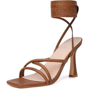 imageMostrin Womens Sandals Strappy Heels for Women Lace Up Square Open Toe Heels Tie Up High Heeled Sandals for Prom Party Daily WearBrown