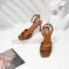 imageMostrin Heels for Women Square Open Toe Heeled Sandals Ankle Strap Sexy Peep Toe High Heels for Party Prom Wedding Dressy Pumps ShoesBrown