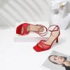 imageMostrin Heels for Women Square Open Toe Heeled Sandals Ankle Strap Sexy Peep Toe High Heels for Party Prom Wedding Dressy Pumps ShoesRedmesh
