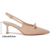 imageMostrin Kitten Heels for Women Pointed Closed Toe Stilettos Slingback Low Heel Bow Pumps Dress Shoes for Daily Party WeddingNude