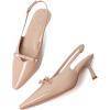 imageMostrin Kitten Heels for Women Pointed Closed Toe Stilettos Slingback Low Heel Bow Pumps Dress Shoes for Daily Party WeddingNude