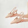 imageMostrin Kitten Heels for Women Pointed Closed Toe Stilettos Slingback Low Heel Bow Pumps Dress Shoes for Daily Party WeddingNude