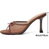imageMostrin Kitten Heels for Women Round Toe Heels With Bow Vintage Mules Sexy Slip on Stiletto Backless Sandals for Party DailyBrown Mesh