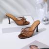 imageMostrin Kitten Heels for Women Round Toe Heels With Bow Vintage Mules Sexy Slip on Stiletto Backless Sandals for Party DailyBrown Mesh
