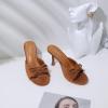 imageMostrin Kitten Heels for Women Round Toe Heels With Bow Vintage Mules Sexy Slip on Stiletto Backless Sandals for Party DailyBrown Suede
