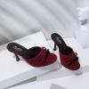 imageMostrin Kitten Heels for Women Round Toe Heels With Bow Vintage Mules Sexy Slip on Stiletto Backless Sandals for Party DailyBurgundy Suede