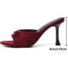 imageMostrin Kitten Heels for Women Round Toe Heels With Bow Vintage Mules Sexy Slip on Stiletto Backless Sandals for Party DailyBurgundy Suede