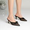 imageMostrin Kitten Mules Heels for Women Pointed Closed Toe Heels Vintage Slip on Stiletto Dressy Pumps ShoesBlack Mesh