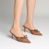 imageMostrin Kitten Mules Heels for Women Pointed Closed Toe Heels Vintage Slip on Stiletto Dressy Pumps ShoesBrown Mesh