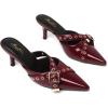 imageMostrin Kitten Mules Heels for Women Pointed Closed Toe Heels Vintage Slip on Stiletto Dressy Pumps ShoesBurgundy