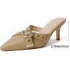 imageMostrin Kitten Mules Heels for Women Pointed Closed Toe Heels Vintage Slip on Stiletto Dressy Pumps ShoesKhaki