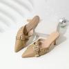 imageMostrin Kitten Mules Heels for Women Pointed Closed Toe Heels Vintage Slip on Stiletto Dressy Pumps ShoesKhaki