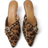 imageMostrin Kitten Mules Heels for Women Pointed Closed Toe Heels Vintage Slip on Stiletto Dressy Pumps ShoesLeopard Print