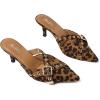 imageMostrin Kitten Mules Heels for Women Pointed Closed Toe Heels Vintage Slip on Stiletto Dressy Pumps ShoesLeopard Print