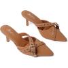 imageMostrin Kitten Mules Heels for Women Pointed Closed Toe Heels Vintage Slip on Stiletto Dressy Pumps ShoesLight Brown