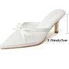 imageMostrin Kitten Mules Heels for Women Pointed Closed Toe Heels Vintage Slip on Stiletto Dressy Pumps ShoesWhite Mesh