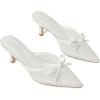 imageMostrin Kitten Mules Heels for Women Pointed Closed Toe Heels Vintage Slip on Stiletto Dressy Pumps ShoesWhite Mesh