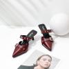 imageMostrin Kitten Mules Heels for Women Studded Heeled Mules Pointed Closed Toe Heels Slip on Stiletto Pumps ShoesBurgundy