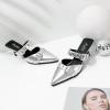 imageMostrin Kitten Mules Heels for Women Studded Heeled Mules Pointed Closed Toe Heels Slip on Stiletto Pumps ShoesSilver