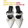 imageMostrin Kitten Mules Heels for Women Studded Heeled Mules Pointed Closed Toe Heels Slip on Stiletto Pumps ShoesWhite