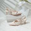 imageMostrin Slingback Kitten Heels for Women Low Heel Closed Pointed Toe Pumps Buckle Strap Dress Shoes for Daily Working WeddingCream 02