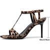 imageMostrin Strappy Heels for Women Round Open Toe Lace Up Heeled Sandals Ankle T Strap Stiletto High Heels Dress ShoesLeopard