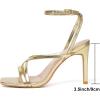 imageMostrin Strappy Heels for Women Square Open Toe Lace Up Heeled Sandals Ankle Strap Sexy Stiletto High Heels for Party Prom Dating WeddingGold Pu