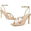 imageMostrin Strappy Heels for Women Square Open Toe Lace Up Heeled Sandals Ankle Strap Sexy Stiletto High Heels for Party Prom Dating WeddingGold Pu