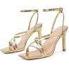 imageMostrin Strappy Heels for Women Square Open Toe Lace Up Heeled Sandals Ankle Strap Sexy Stiletto High Heels for Party Prom Dating WeddingGold Pu